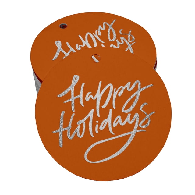 Inkdotpot Real Silver Foil Happy Holiday Tag Favor Hang Paper Tag 100 Piece