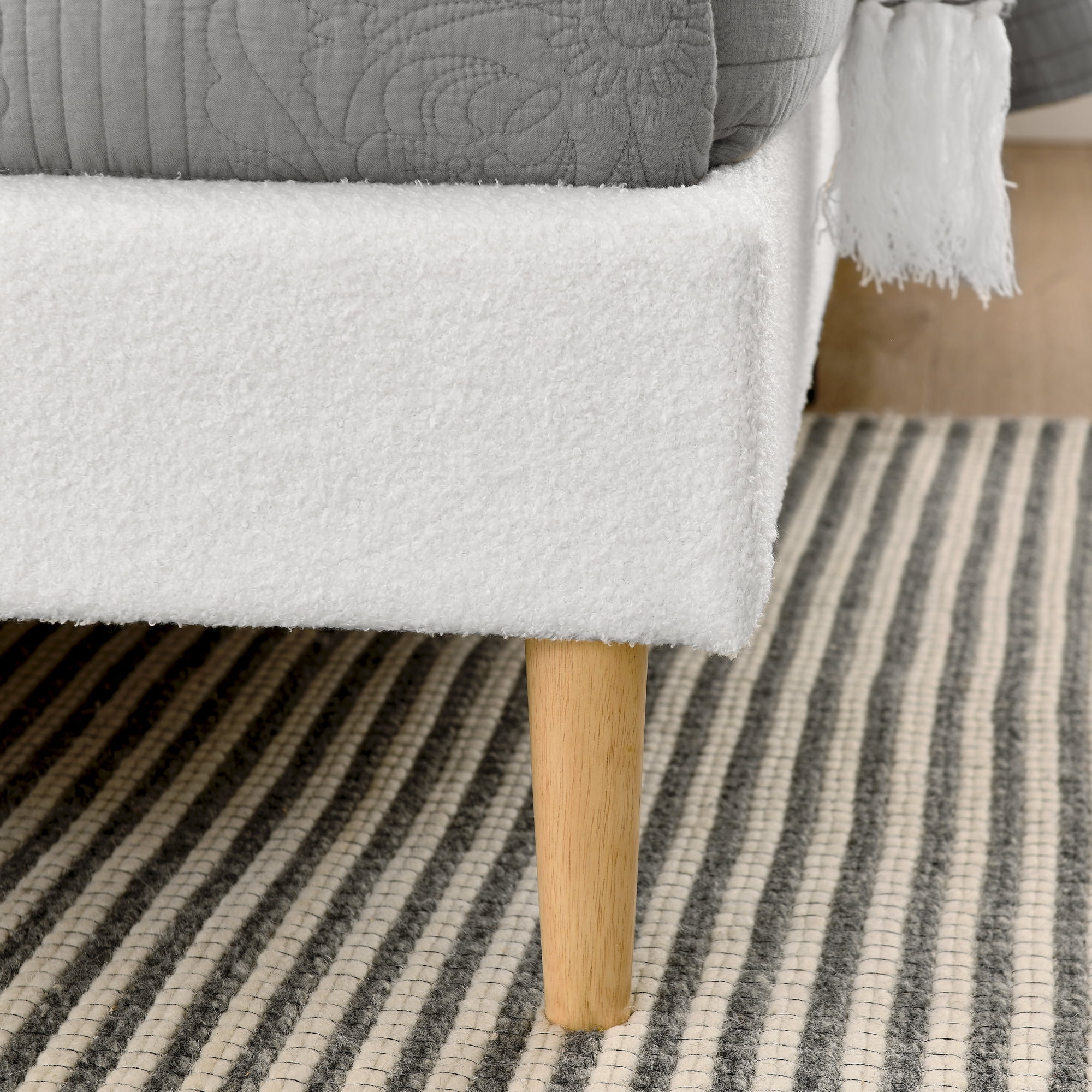 King Size Upholstered Platform Bed Frame with Headboard, Solid Wood Slat Support, White, No Box Spring Needed, Easy Assembly