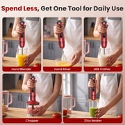 VAVSEA Immersion Blender, 1100W 5-in-1 Hand Blender, 24-Speed Stick Blender for Small Kitchen, Splash-Resistant Handheld Blender Mixer with Turbo Mode for Smoothies, Baby Food, Red