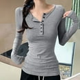 thumbnail image 2 of aidice Going out for Women Casual Round Neck Long Sleeve Button Shirts Slim Fitting Comfy Fall Blouses, 2 of 4