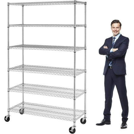 YRLLENSDAN Metal Shelves Metro Shelving NSF Wire Shelving Rack 6000Lbs Capacity Adjustable Storage Shelfs Unit 6 Tier with Wheels (48" W x 18" D x 72" H,Chrome)