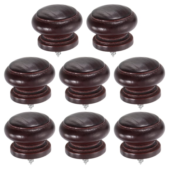 Uxcell 8 Pack Round Wood Drawer Knob, 1.3" x 1.02" Self-Tapping Solid Wood Handle Round Cabinet Knob Mushroom Shape Wooden Knobs for Furniture Dresser Wardrobes, Tea Red
