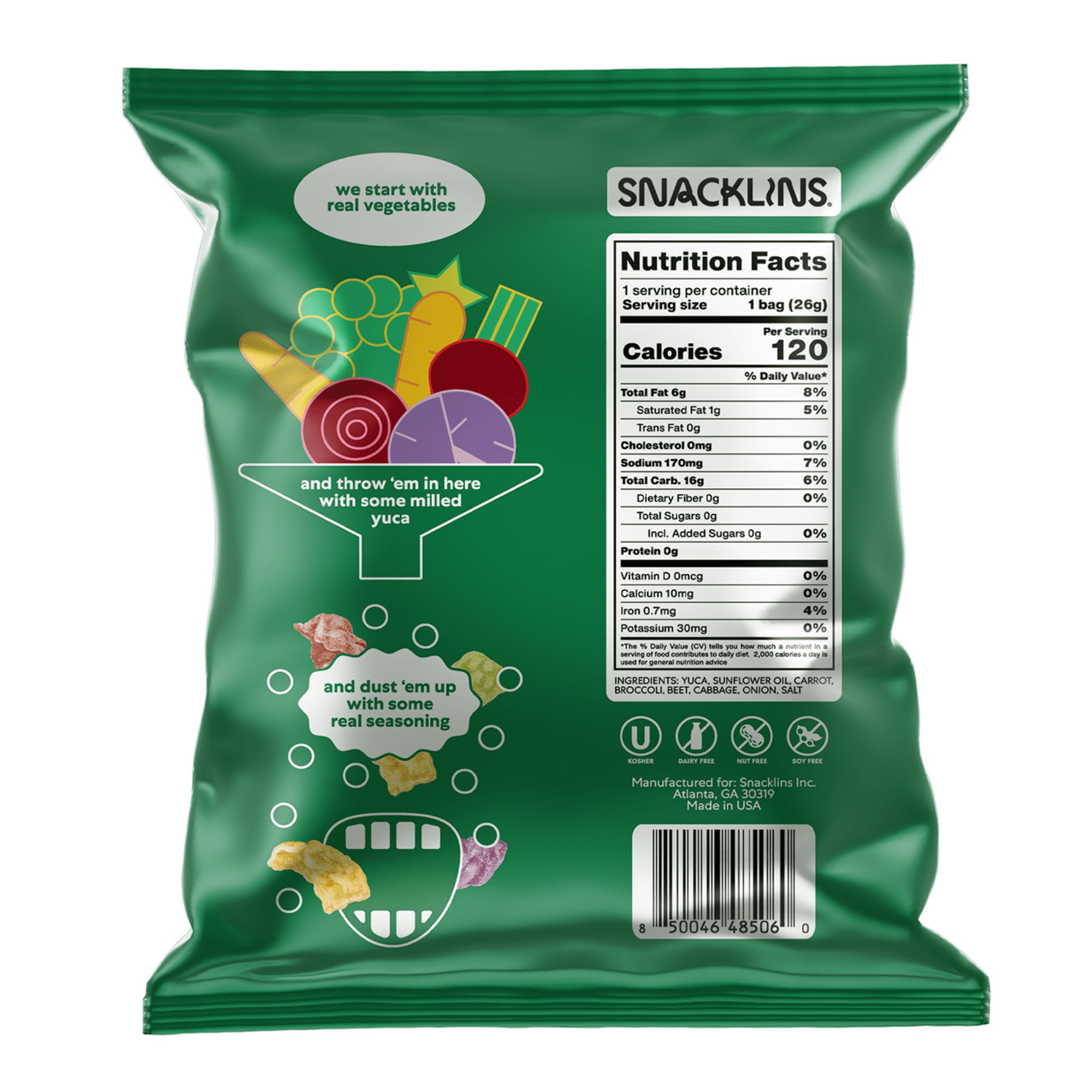 SNACKLINS Plant Based Crisps GARDEN Variety - Gluten Free, Grain Free, 100% Kosher, Vegan Healthy Snacks, Crunchy Puffed Snack, Just 90 Calories Per Bag - .9oz Bag (12 Pack)