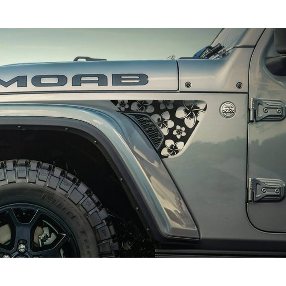 Plumeria Flowers Fender Vent Vinyl Decal Sticker Compatible with and Fits Jeep Wrangler JL/Jeep Gladiator JT 2018-2024 - Set of Two
