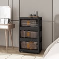 thumbnail image 5 of Lisonu 24" Wide Folding Storage Cabinet with Wheels, 4-Tier Plastic Closet Organizer with Magnetic Doors, Collapsible Bins for Bedroom & Garage, Black, 5 of 15