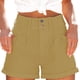 thumbnail image 1 of Pantalones cortos de verano para mujer, cintura alta, ribete plisado, dobladillo enrollado, cierre de hebillas, pantalones cortos casuales con bolsillos laterales, amarillo terroso XL, 1 of 2