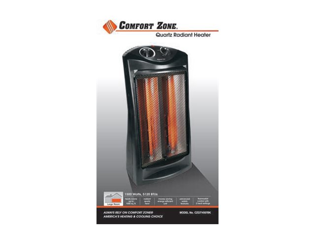 Comfort Zone Czqtv007bk 1 500 Watt Radiant Quartz Tower Heater