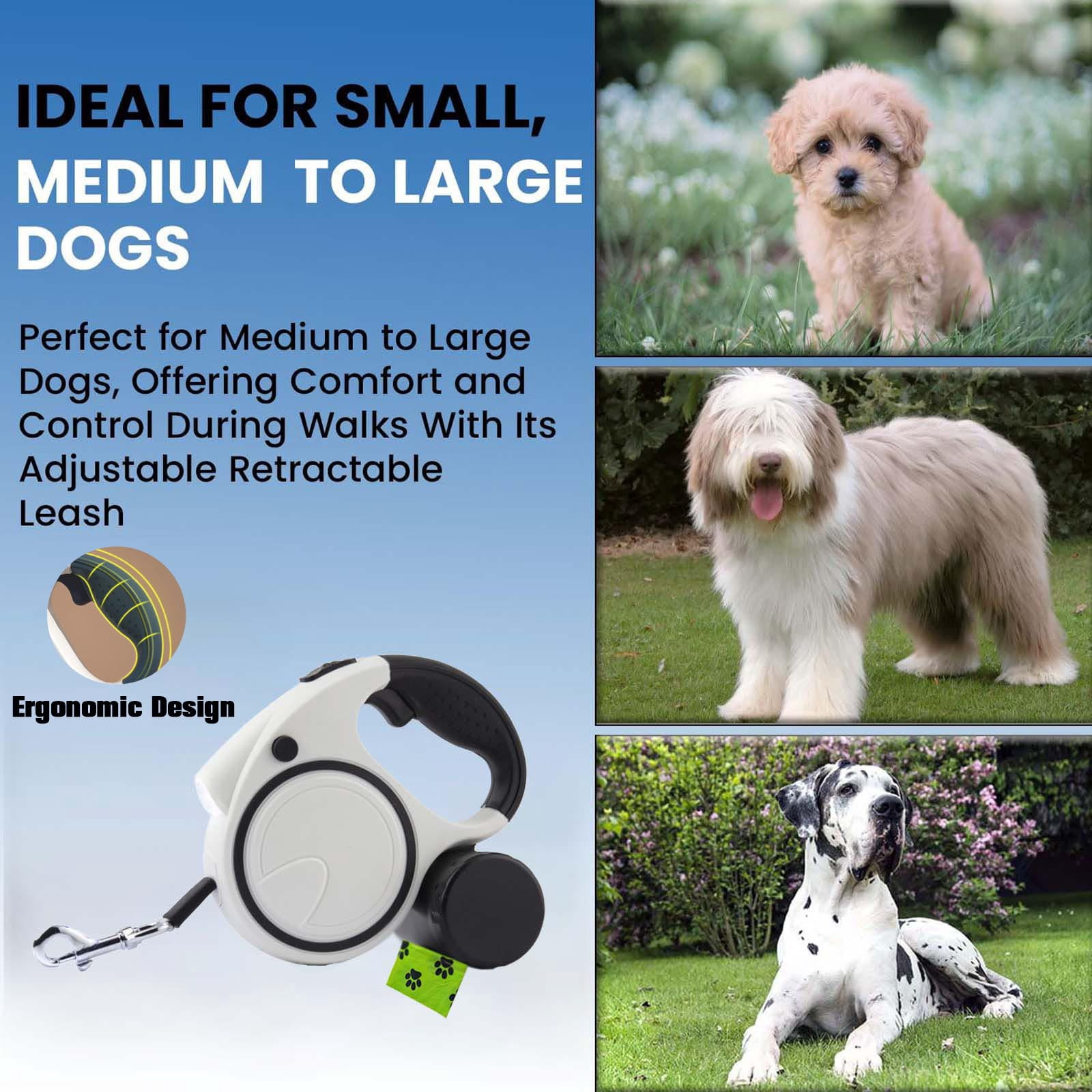 Retractable Dog Leash ,3-in-1 Dog Leash for Dogs With Flashlight，17-Foot Retractable Leash, Suitable for All Pets