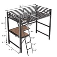 thumbnail image 2 of Metal Loft Bed, Twin Size Bed Frame with Built-in Desk for Kids, Modern Storage Bed with Stroage Shelf and Inclined Ladder, Full-length Safety Rails, No Box Spring Needed, Black, 2 of 7