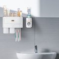 thumbnail image 5 of Soporte para cepillos de dientes montado en la pared, dispensador automático de pasta de dientes autoadhesivo para baño, 6 ranuras para cepillos de dientes, 2 tazas y cajones Organizador de cosmético TUNC Sencillez, 5 of 5
