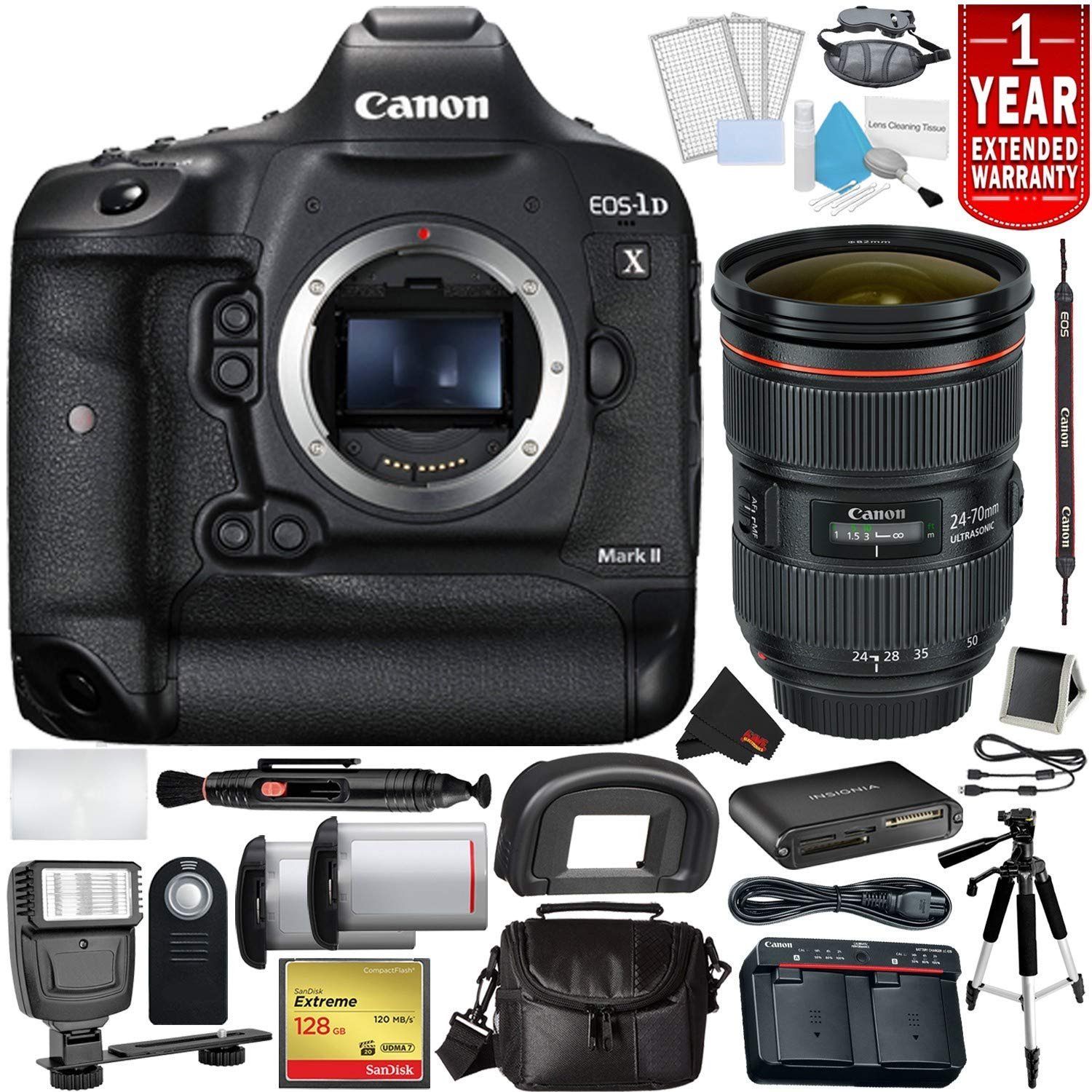 Canon EOS1D X Mark II DSLR Camera (Body Only) Bundle with 128GB