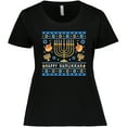 thumbnail image 3 of Inktastic Happy Hanukkah Sweater Style Design with Menorah and Dreidel Women's Plus Size T-Shirt, 3 of 5