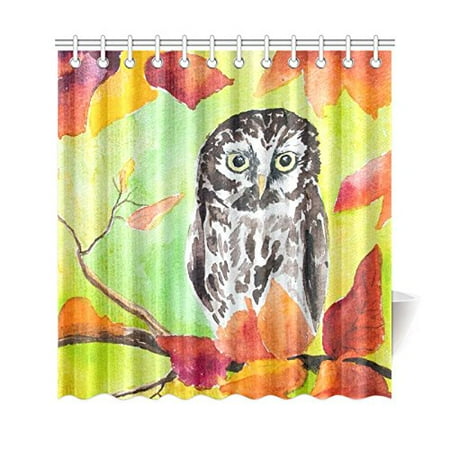 Gckg Funny Owl Bird Shower Curtain Autumn Forest Maple