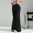 thumbnail image 4 of Tianiyouqing Flare Womens Womens Low Waist Trendy Sweatpants Bell Bottom Drawstring Low Rise Casual Track Pants Fleece Lined Wide Leg Elastic Waist Plus Size Y2k Pants with Pockets Black XL, 4 of 9