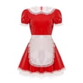 thumbnail image 6 of IEFIEL Womens French Maid Uniform Halloween Cosplay Costume Patent Leather Doll Collar A-line Dress Red 3XL, 6 of 7