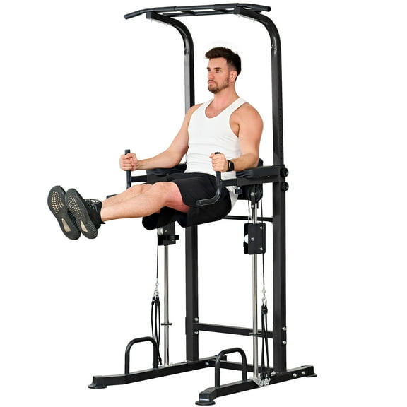 SogesPower Power Tower Pull Up Bar Station Power Rack, 10 Height Adjustable Dip Stands, Multi-Functional Workout Machine for Home Gym Strength Training Fitness Exercise Equipment , Black