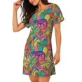 thumbnail image 2 of Disketp Colorful Dinosaur para Camisón Corto de Manga Corta para Mujeres, Camisón Cómodo con Escote Redondo, Bonito y Confortable, 2 of 6