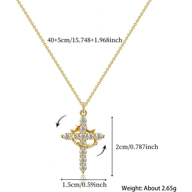 Qingbin Sterling Silver Cross Necklace with Crown, Cubic Zirconia