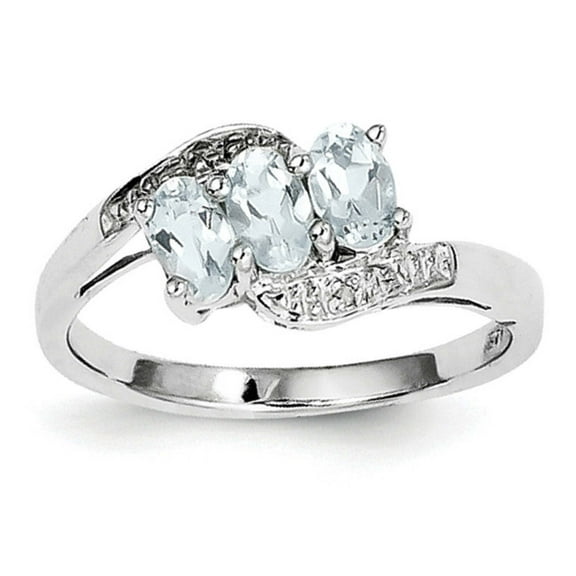 925 Sterling Silver Polished Rhodium Aqua and Diamond Ring Size 6 Measures 2mm Wide - Ring for Women