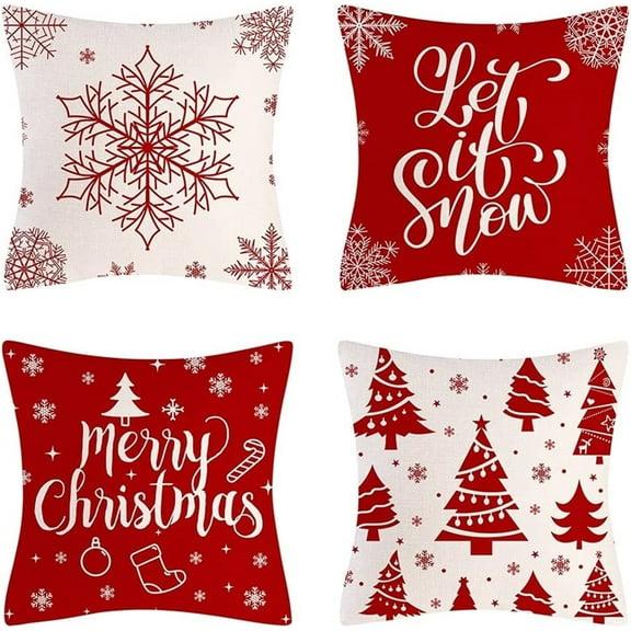 Christmas Pillow Covers, Tgnazet 18 x 18" Set of 4 Farmhouse Pillow Covers Holiday Rustic Linen Pillow Case for Sofa Couch Christmas Decorations Throw Pillow Covers, Red