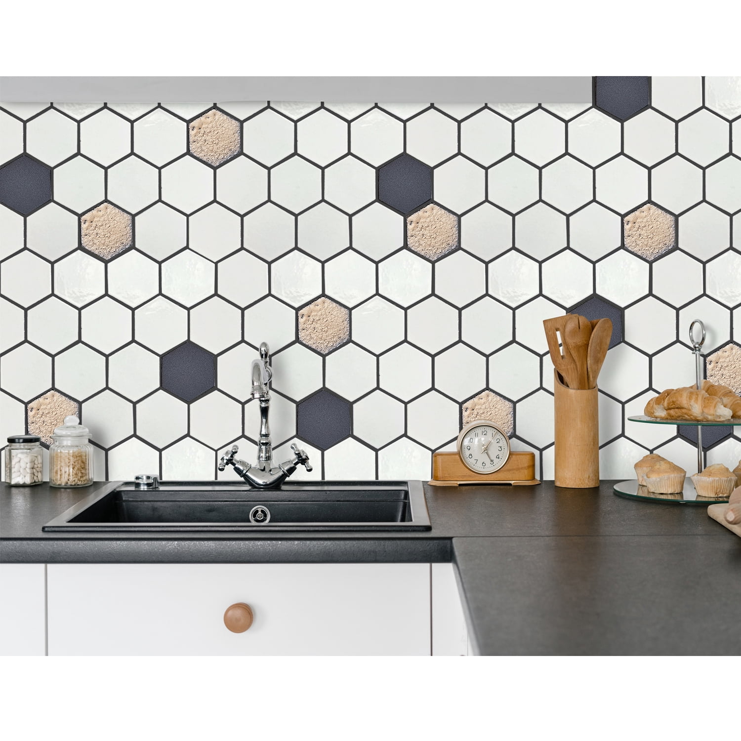 Lugo 12.1" x 10.43" Lava Stone Mosaic Floor and Wall Tile in White (Pack of 9)