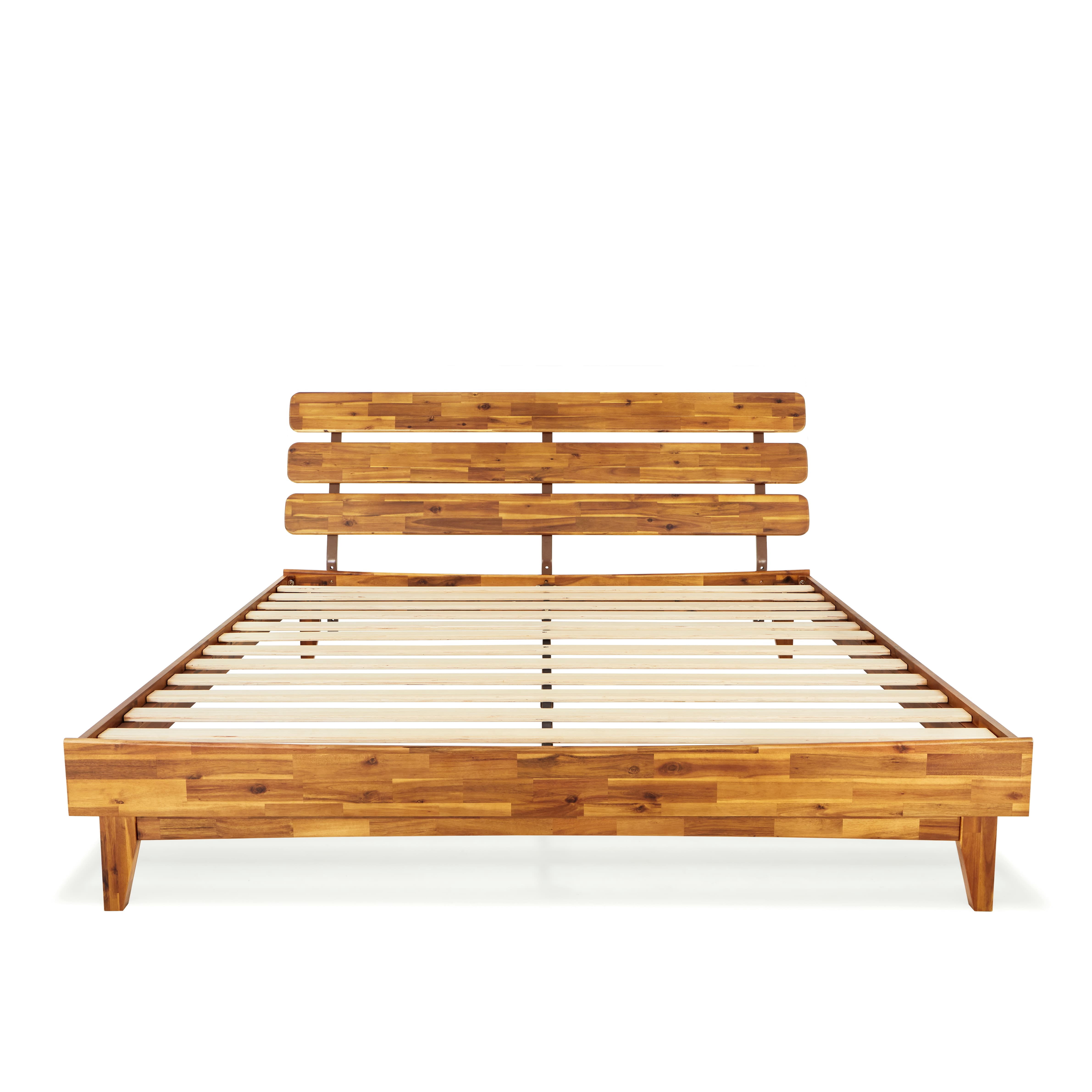 Dalen 45" King Bed Frame, Adjustable Headboard, Mid-Century, Solid Wood, Caramel