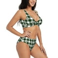 thumbnail image 2 of Kdxio Green White Christmas Tree Lumberjack Plaid Print Women's 2 Piece High Waisted Wrap Spaghetti Strap Summer Swimsuit Bikini Set-Small, 2 of 7