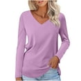 thumbnail image 3 of HVOBTTY Womens Long Sleeve Pullover T Shirt, Fall Tops for Women, Women's Casual Solid Color V Neck Daily Wear Sport Top Pink, L, 3 of 5
