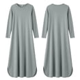 thumbnail image 5 of Zynoxe Maxi Dresses for Women Classic Round Neck 3/4 Sleeve Dresses Casual Loose Solid Color Long Dress Soft Stretchy Daily Wear T-Shirt Dresses with Side Spilt & Pockets S, 5 of 8