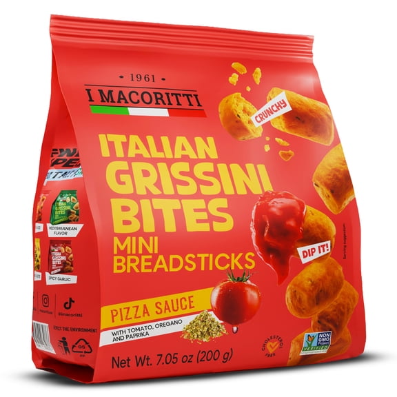 I Macoritti Italian Grissini Bites Pizza Sauce Flavor with Tomato Oregano Paprika Golden Crispy Breadsticks Irresistible Savory Snack 7.05 oz Bag Pack of 12 Total 84.6 oz