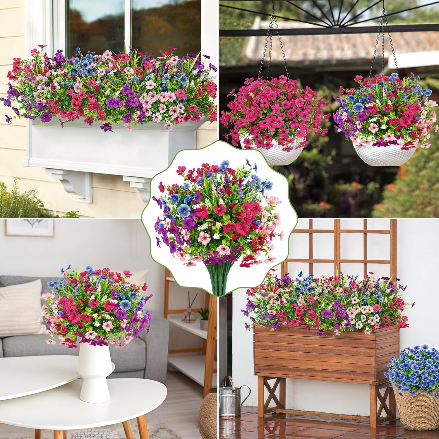 20 Bundles for Outdoors tion Fake Silk Flowers UV Resistant Faux Plants Artificial Daisy Eucalyptus for Spring Summer Garden Yard Porch Window Home Decor, Mixed