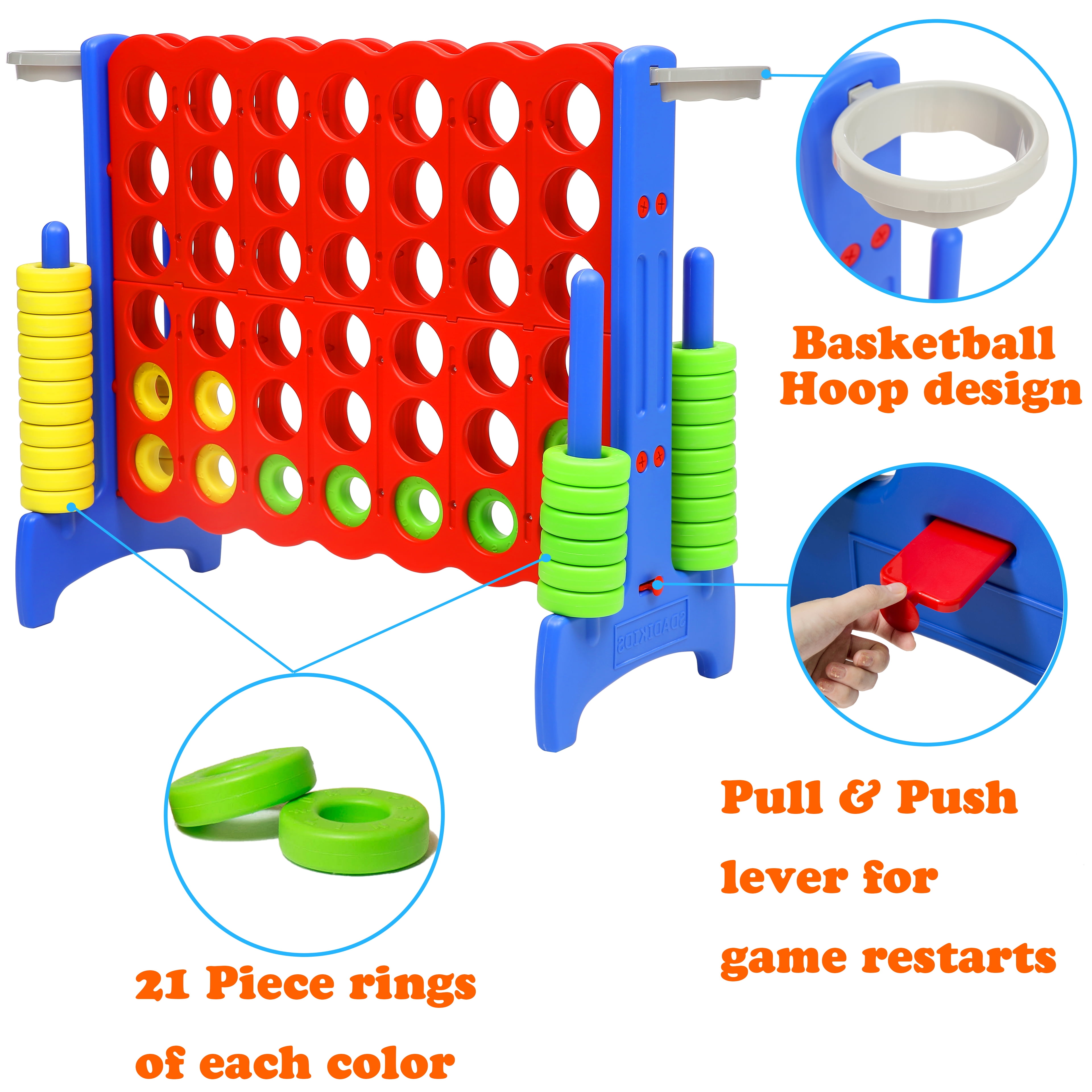 Giant 4 in a Row Game, Outdoor Floor Connect Game Basketball Activity , Kids Teens Adults Board Games, Grey/Red