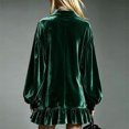thumbnail image 3 of Morttic Women's Elegant Solid Color Short Dress – Collared Long Puff Sleeve Loose Ruffle Hem Spring Fall Going Out Dress Dark Green，XL, 3 of 4