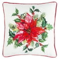 thumbnail image 2 of SAFAVIEH Gwendolen Christmas Poinsettia 18" x 18" Holiday Pillow, Ivory/Red/Green, 2 of 4