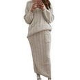 thumbnail image 4 of Turilly Womens Solid Color Round Neck Long Sleeve Cable Knitted Warm Two-Piece Skirt Sweater Suit Set, 4 of 6