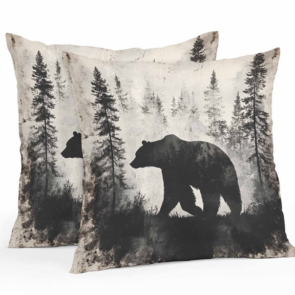 Brown Bear Forest Silhouette Outdoor Pillow Covers Pack of 2 Vintage Animal Trees Waterproof Throw Pillow Covers Decorative Cushion Cases for Patio Garden Tent Balcony Couch 24x24 inch