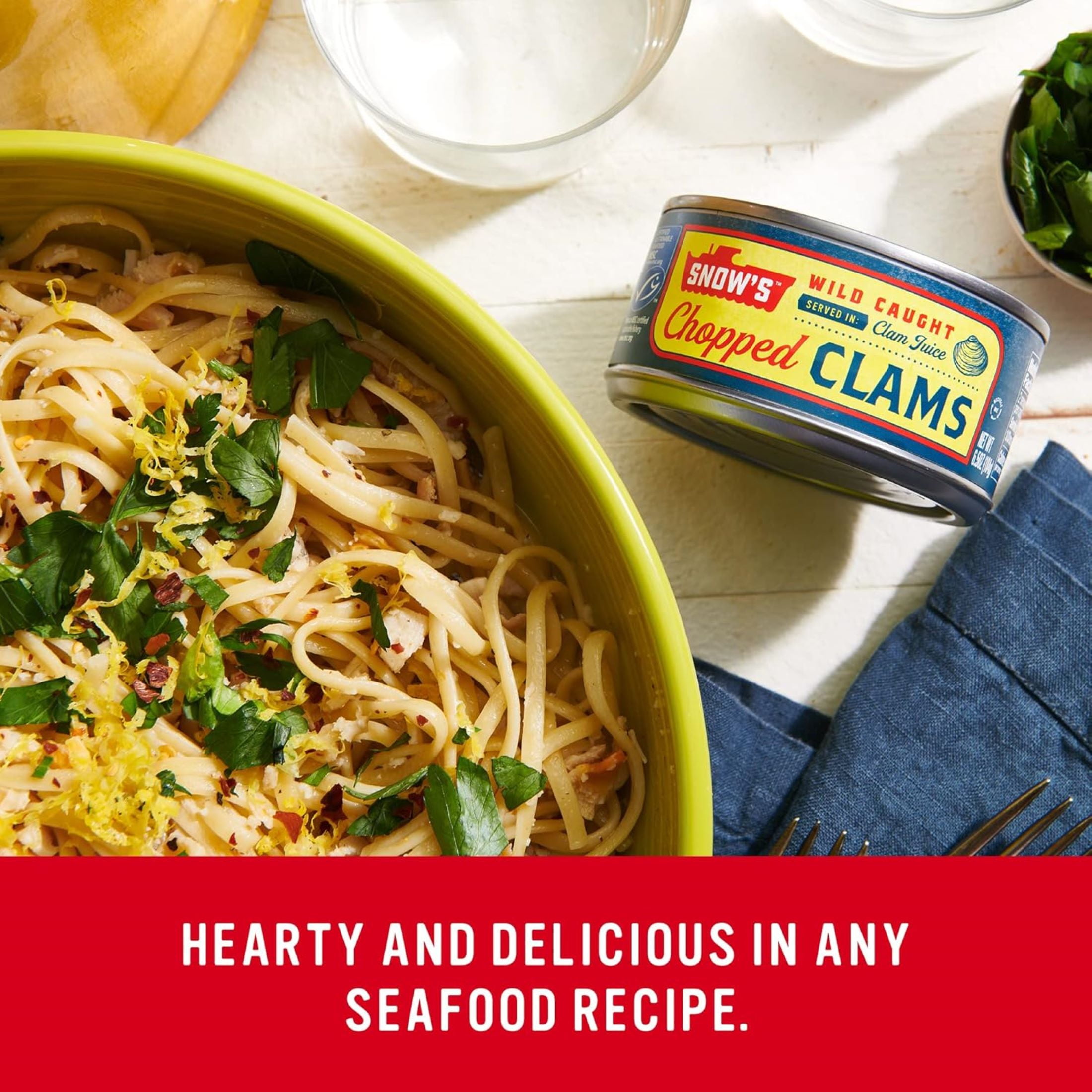 (6 pack) Snow's Wild Caught Chopped Clams in Clam Juice, 5g Protein per Serving, Shelf Stable Can, 6.5 oz