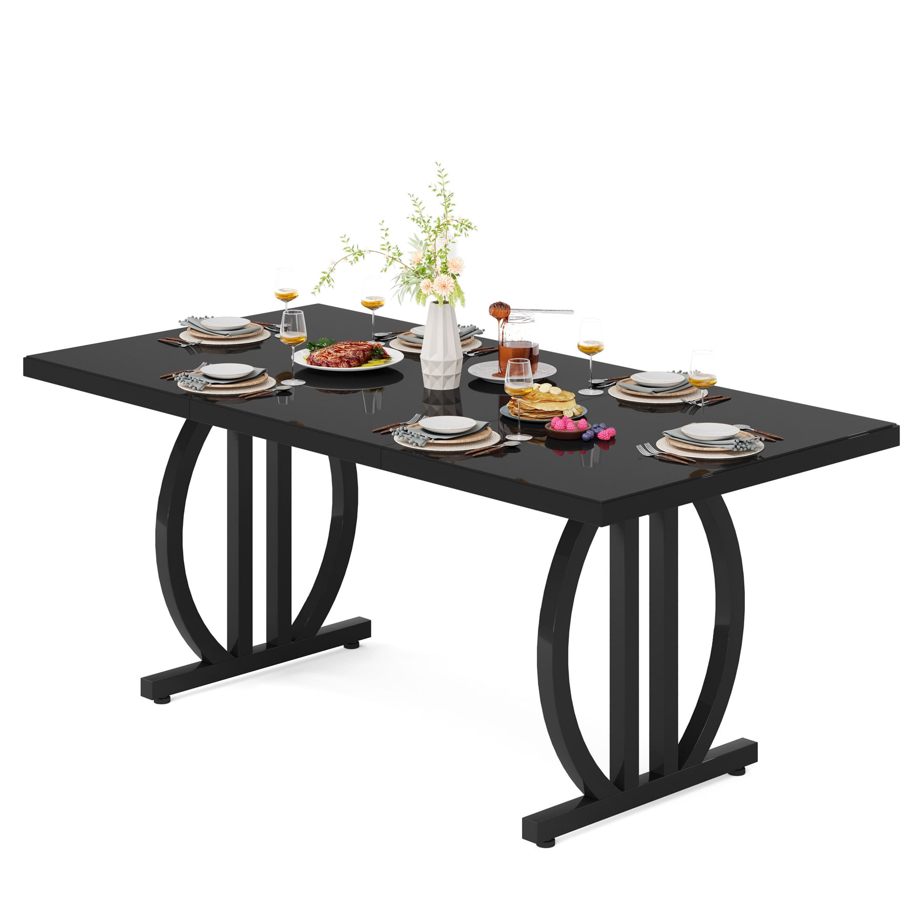 Fnova 63" Modern Dining Table for 6-8 People, Rectangular Kitchen Table with Sturdy Metal Frame, Dinner Table for Dining Room, Kitchen, Living Room, Home Office, Apartment