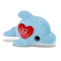 DolliBu I Love You Plush Super Soft Blue Dolphin - Cute Stuffed Animal Dolphin with Red Heart Plush for Valentines, Anniversary, Romantic Date, Boyfriend, or Girlfriend Gift - 8 Inches