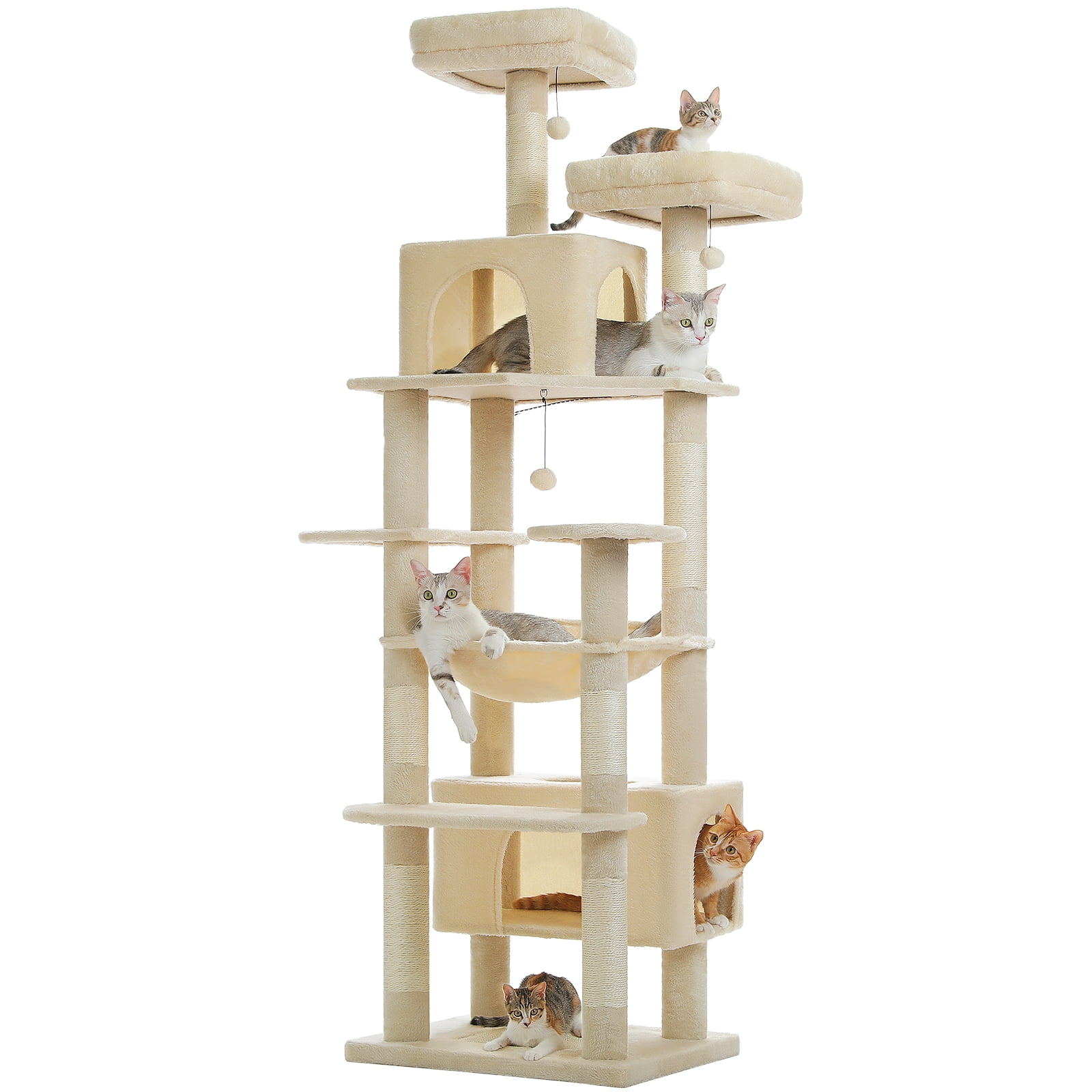 PEQULTI 81"Extra Large Cat Tree for Indoor Cat Tall Cat Tower with 7 scracthing posts Beige