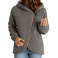 thumbnail image 2 of Women's Casual Fleece Jacket, Asymmetrical Zipper Hooded Coat, Lightweight Long Sleeve Outerwear, Spring Fall Transitional Jacket, Loose Fit Fashion Coat, Cozy Sherpa Jacket Grey XL, 2 of 4
