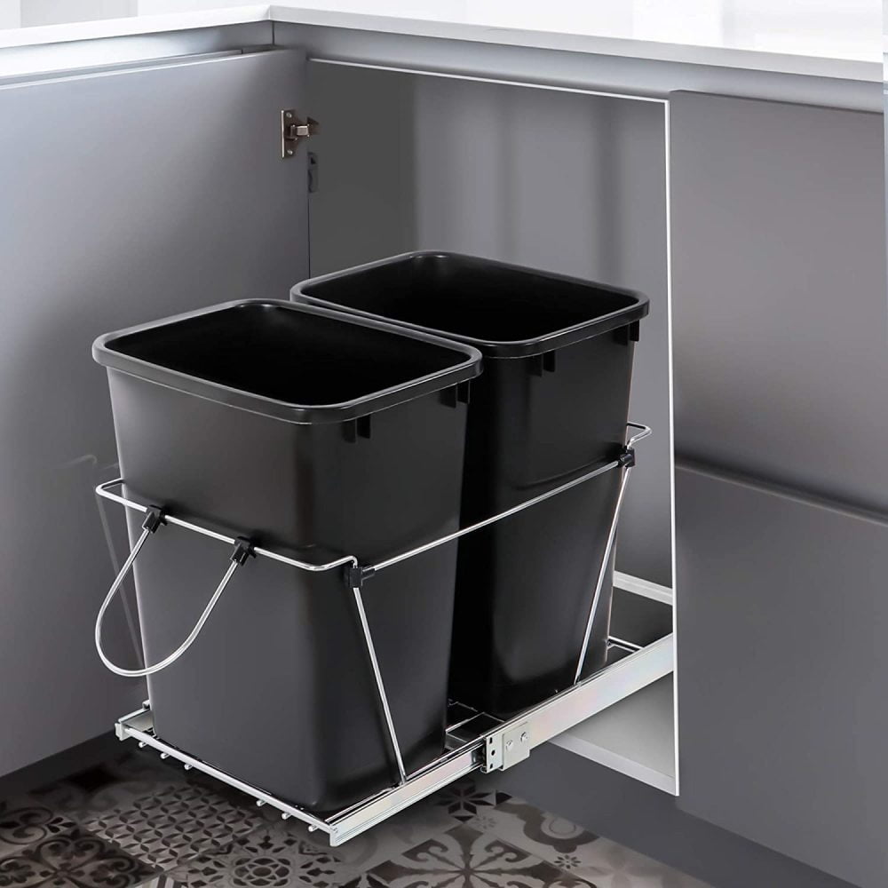 MilcTabe Double 35 Quart Sliding Pull Out Waste Recycle Bin Container