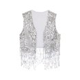 thumbnail image 5 of Nyeemya Men's Shiny Sequins Open Front Jacket 70s Hippie Tassel Vest Disco Party Sleeveless Cropped Tank Top Silver M, 5 of 7