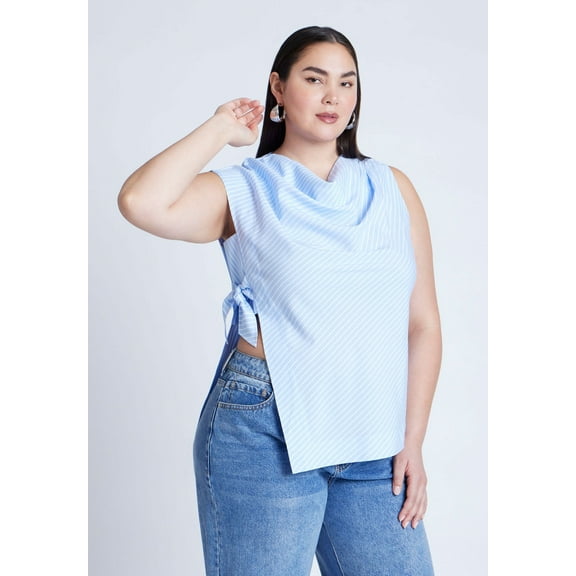 ELOQUII Women's Plus Size Asym Tie Top