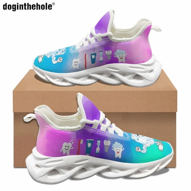 Doginthehole - Zapatos informales transpirables de verano con estampado de dientes de amor, zapatillas planas para exteriores para mujeres y hombres, zapatos deportivos clásicos con cordones