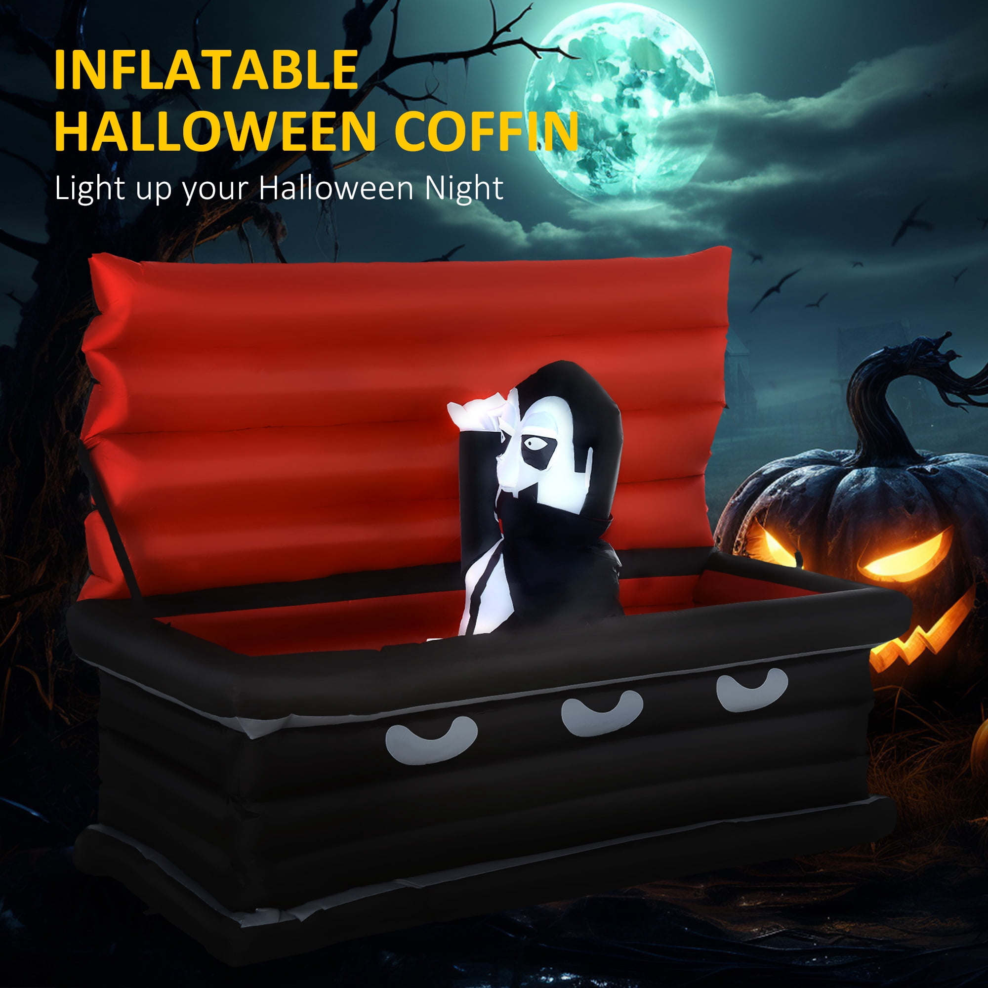 Astoutdoor Inflatable Halloween Vampire and Coffin Decoration, Polyester, LED Lights, Indoor/Outdoor, 70.75 in W x 31.5 in D x 31.5 in H