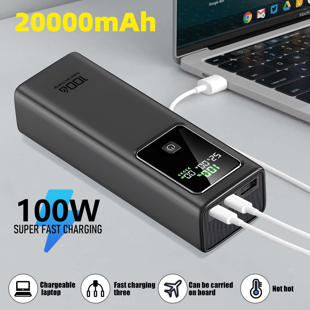 100W 20000mAh Fast Charging Portable Power Bank, High Quality Battery for Laptops, Phones and Gaming Devices, Black