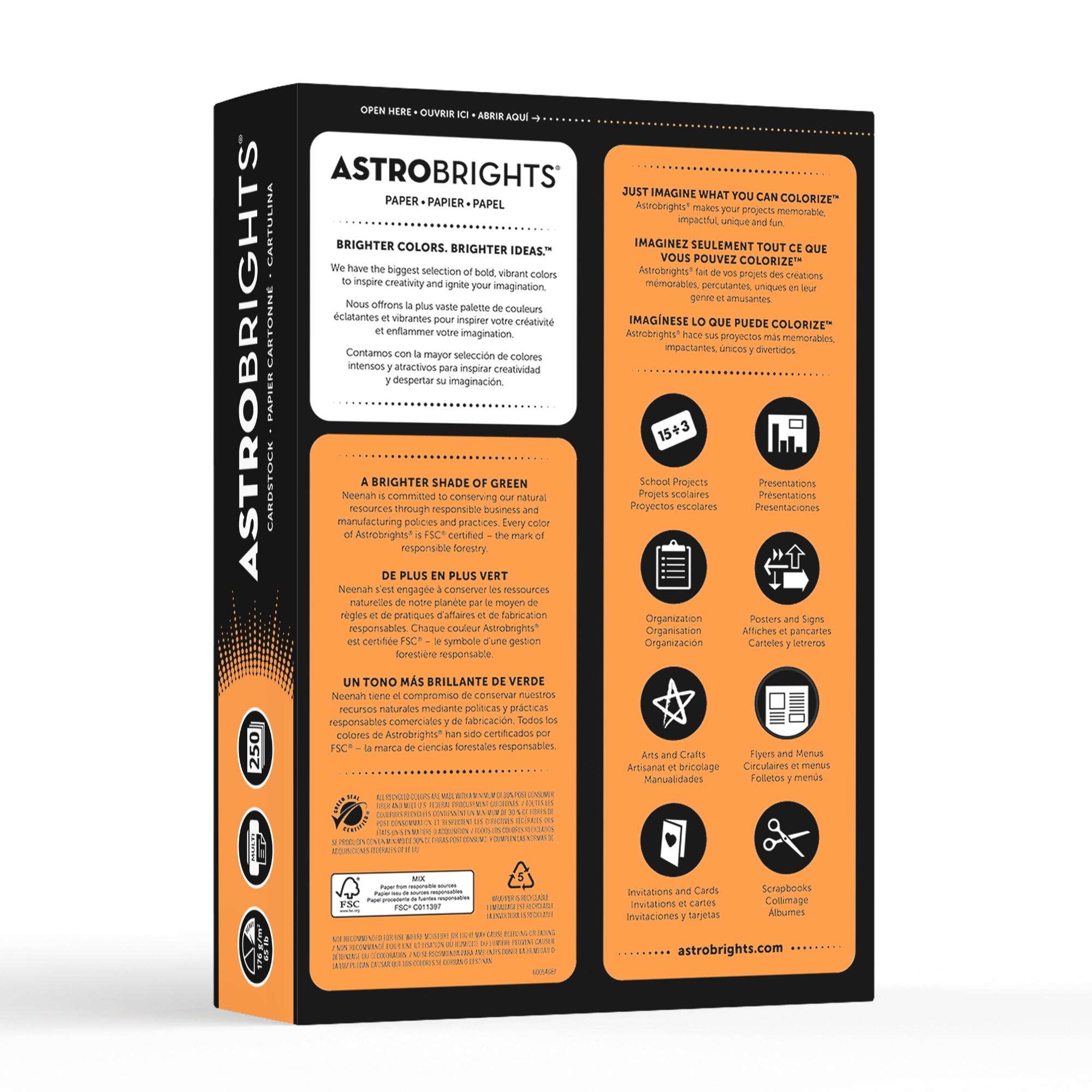 Astrobrights Orange Cardstock, 8.5" x 11", 65 lb./176 Gsm, 250 Sheets (21858-01)
