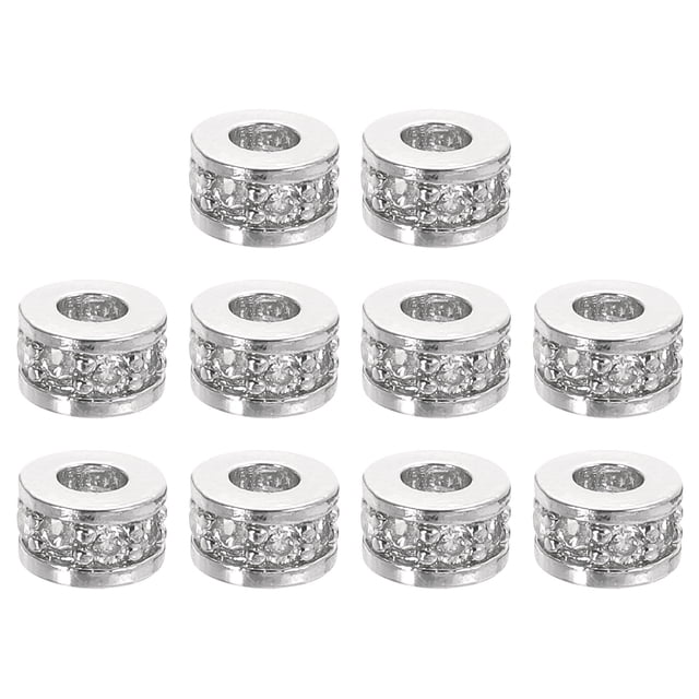 Unique Bargains Perles Intercalaires Rondes, 10 Pcs 6mm - Perles Intercalaires Rondes en Zircon pour Fabrication de Bijoux (Blanc - Or Blanc)