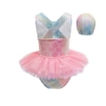 thumbnail image 3 of Tiijoy Girls Scale Print Ruffle One-Piece Swimsuit with Swim Cap Bathing Suit, Sizes 2-8, 3 of 8